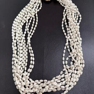 Vintage Beaded Multi-Strand Statement Necklace with  Floral Box Clasp, 1950s